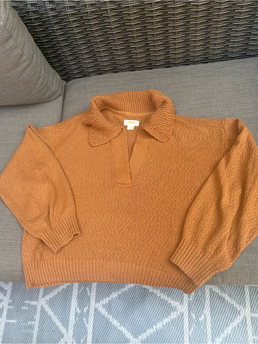 Anthropologie Maeve Rust Orange Knit Polo Sweater